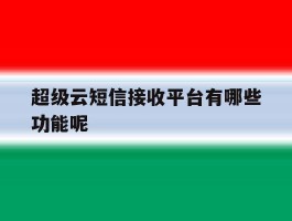 超级云短信接收平台有哪些功能呢