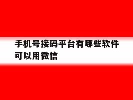 手机号接码平台有哪些软件可以用微信