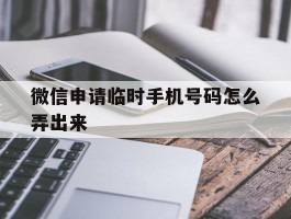 微信申请临时手机号码怎么弄出来