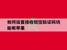 如何设置接收短信验证码功能呢苹果